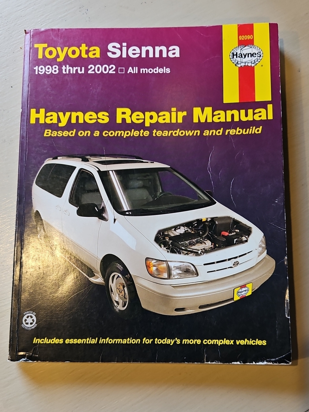 Toyota Sienna Minivan 1998-2002 - Haynes Repair Manual Book 92090